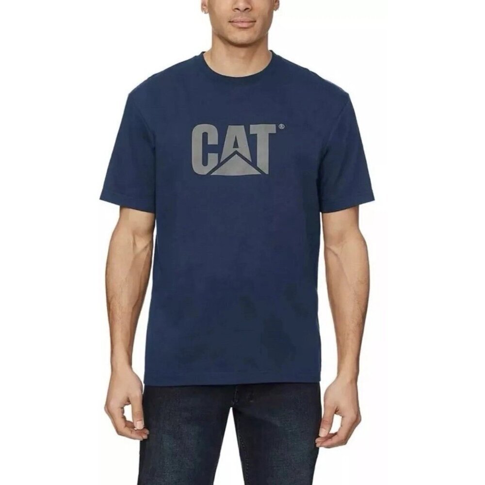 CAT Men's XXL Navy Blue Logo T-Shirt 100% Cotton Casual Short Sleeve K1096